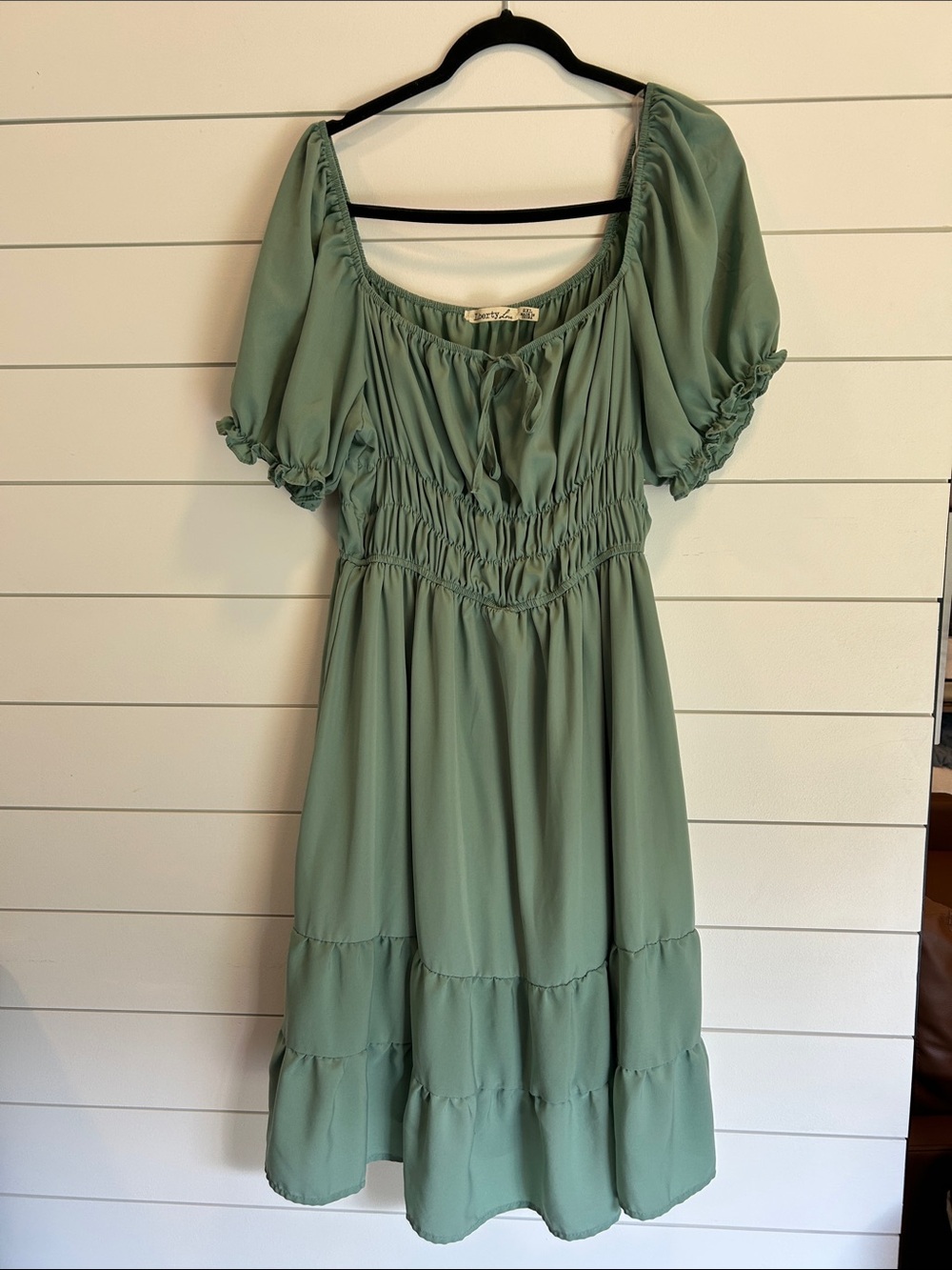 Smocked Puff Sleeve Midi Dress - Sage milk maid dress